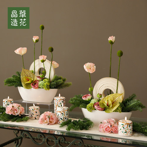 晶华新中式仿真花艺桌面套装