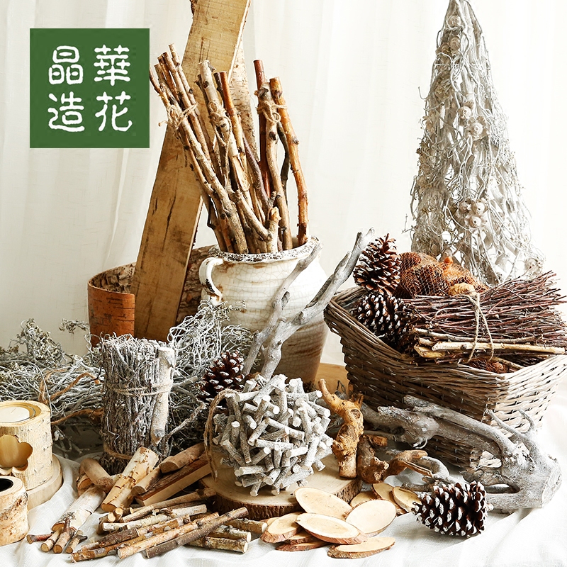 晶华自然干燥木头树皮橱窗陈列