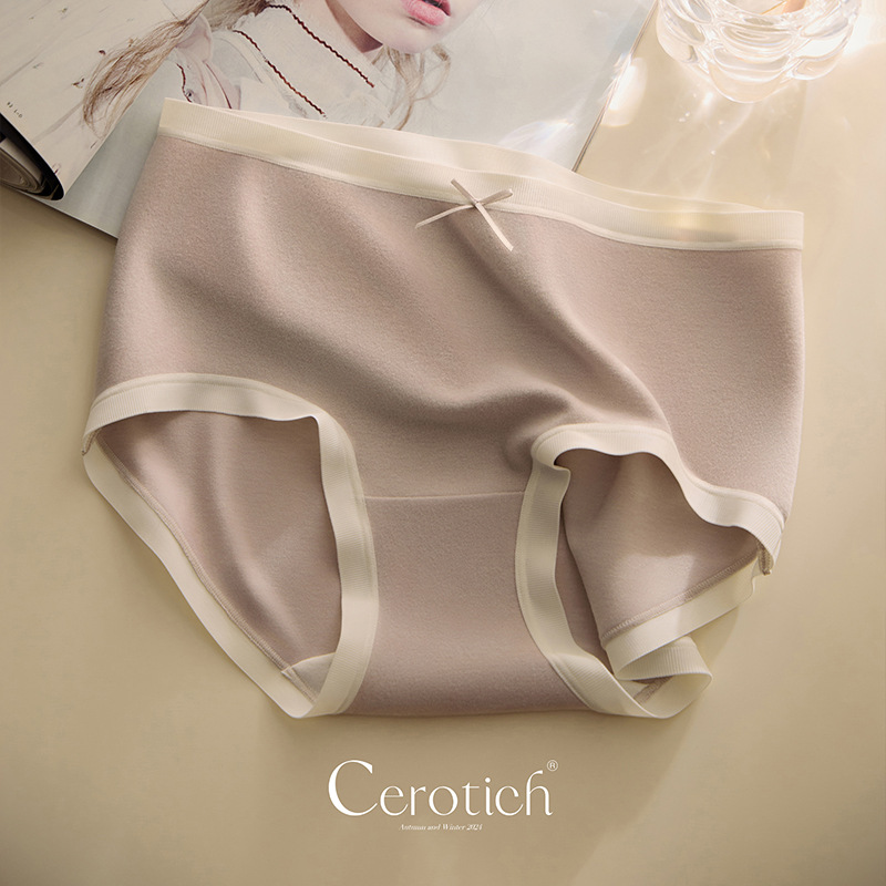 Cerotich蝴蝶结羊绒感女士内裤秋冬保暖磨毛中腰纯色防走光三角裤