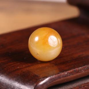 16mm黄沁玉珠正宗新疆和田玉黄沁籽料玉珠手串配珠单珠散珠配饰