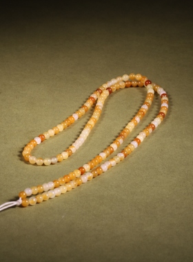 4mm黄沁手串108项链天然新疆和田玉籽料手链吊坠链子轻奢手饰手持