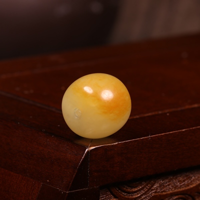 14mm黄沁老型珠新疆和田玉籽料圆珠单珠收藏文玩老物件手串配珠
