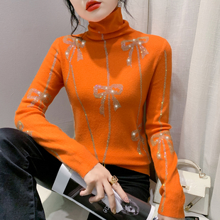 设计感高级感烫钻显瘦毛针织衫 欧货气质高领内搭打底衫 女秋冬新款