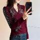t恤小衫 金丝绒打底衫 女秋冬性感V领重工闪闪烫钻上衣洋气内搭长袖