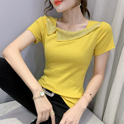 女装2024新款时尚烫钻T恤女短袖修身小衫小众设计感洋气上衣夏ins