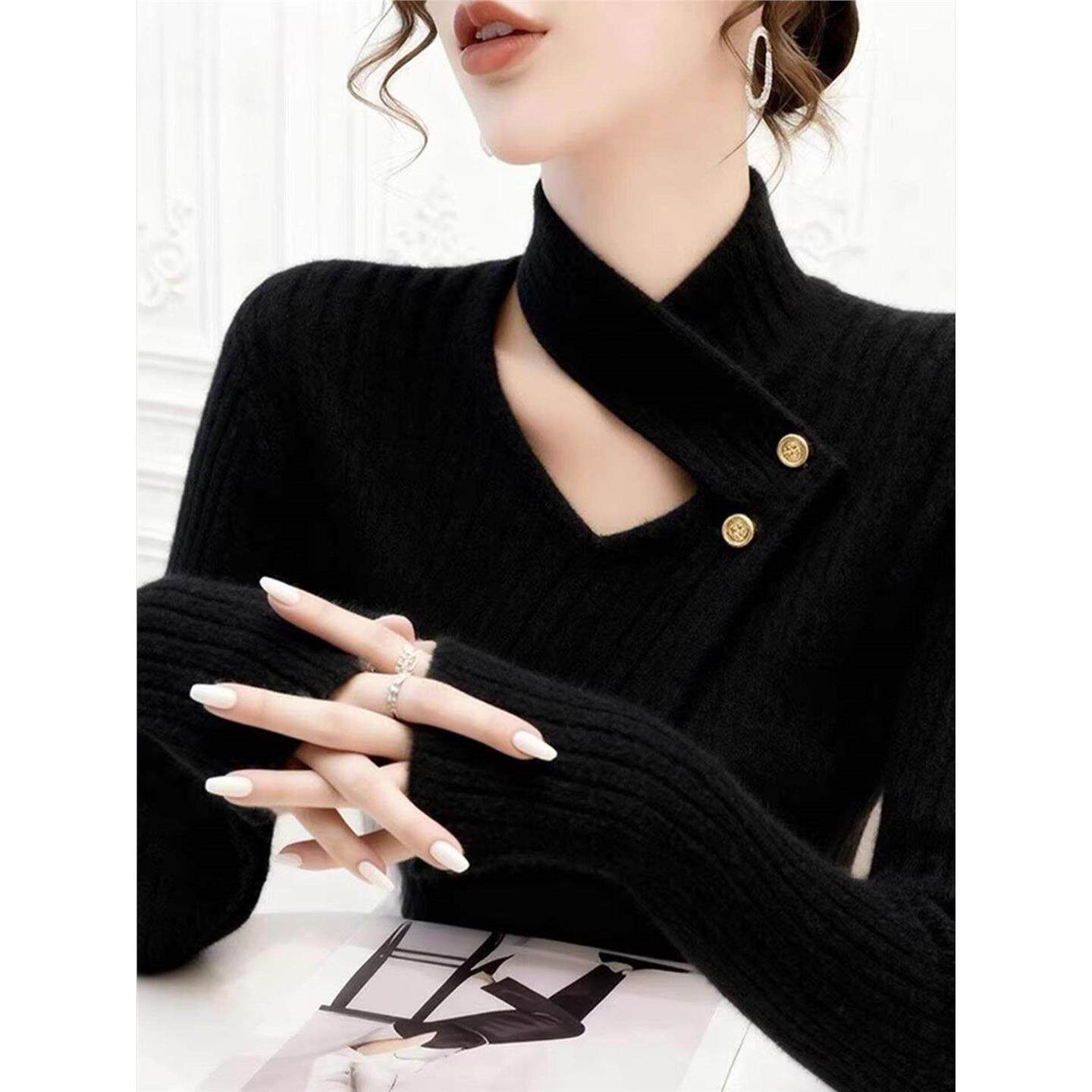 超好看半高领挂脖针织打底衫女秋冬2025新款高端轻奢内搭上衣毛衣,女装/女士精品,毛针织衫,淘宝优惠券,粉丝福利购,淘宝优惠卷