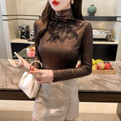 加绒高领打底衫 女设计感小众秋冬洋气内搭网纱镂空长袖 上衣t恤潮