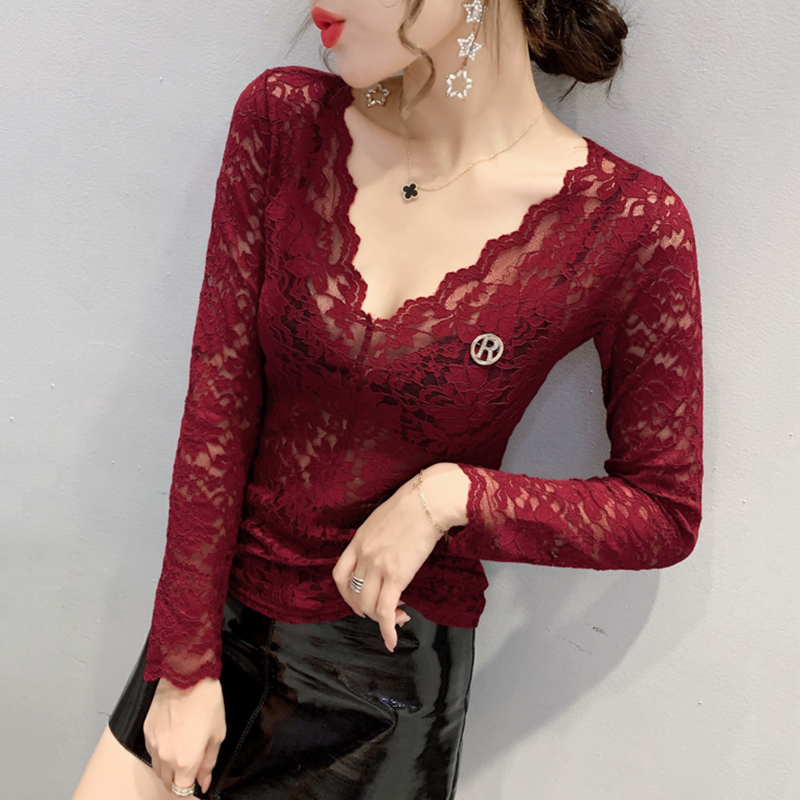 秋季性感气质v领长袖上衣女女装