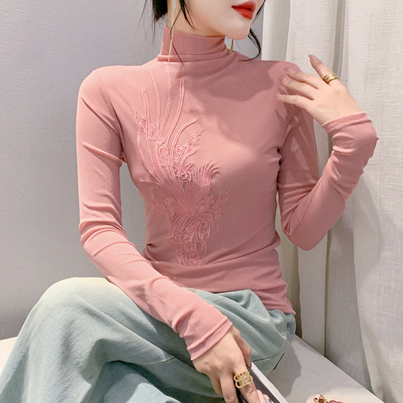 长袖通勤常规网纱洋派高领打底