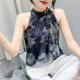 设计感国风印花吊带背心洋气打底小衫 气质挂脖无袖 雪纺上衣女夏季