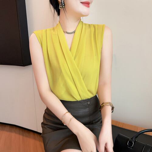 气质V领背心女2026新款夏季时尚交叉透视无袖上衣外穿内搭打底衫