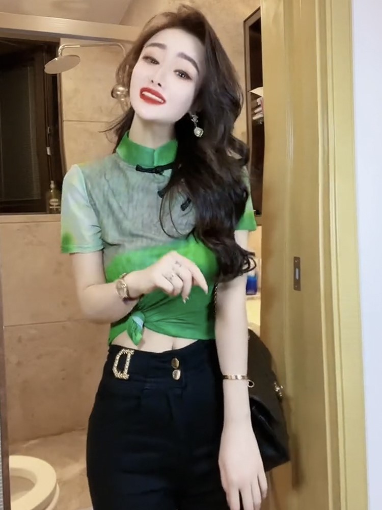扎染网纱短袖T恤女夏季