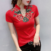 春夏2024新款 显瘦T恤女 中国风短袖 时尚 百搭重工设计感绣花打底衫