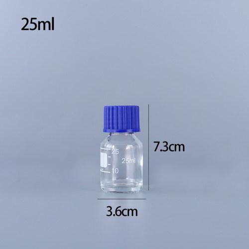 25ml蓝盖试剂瓶带刻度螺旋口丝口耐高温灭菌实验取样玻璃样品瓶