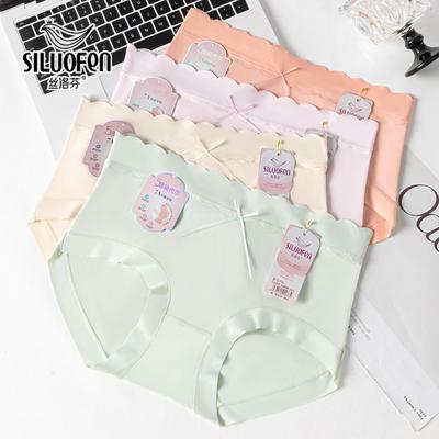 中腰拼接无痕边纯色女士三角裤