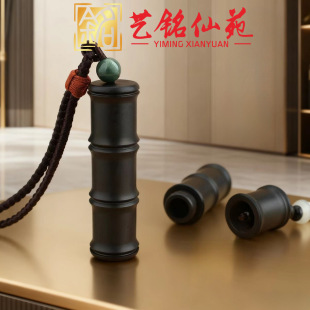 黑檀木竹节盒项链可打开中空信筒毛衣链艺铭仙苑创意棉麻配饰