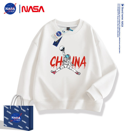 NASA联名NK潮牌男童女童卫衣秋冬季加绒加厚儿童秋装2024新款上衣