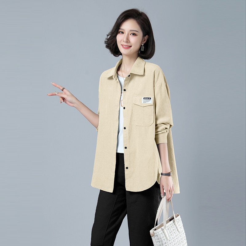 2021春款新款灯蕊绒衬衣411款口袋长袖衬衣宽松纯色休闲,女装衬衫,秋牧寒烟