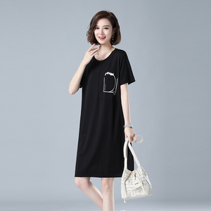 时尚宽松短袖连衣裙 黑色显瘦百搭休闲裙 舒适透气夏季新款女装图片