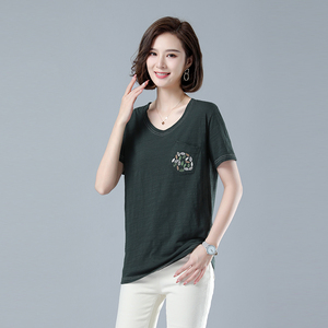 时尚宽松短袖T恤女夏季新款韩版百搭V领上衣显瘦印花休闲女装图片