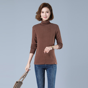 时尚高领长袖T恤女秋冬季新款修身显瘦打底衫百搭针织上衣图片