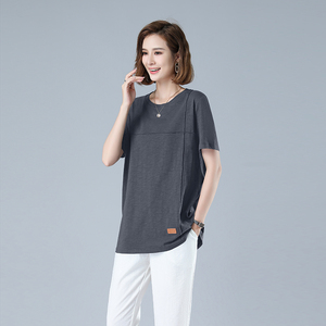 时尚宽松纯色短袖T恤女夏季新款百搭休闲上衣显瘦通勤打底衫图片