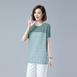 时尚宽松显瘦短袖T恤女夏季新款圆领拼色上衣百搭休闲女装8201图片