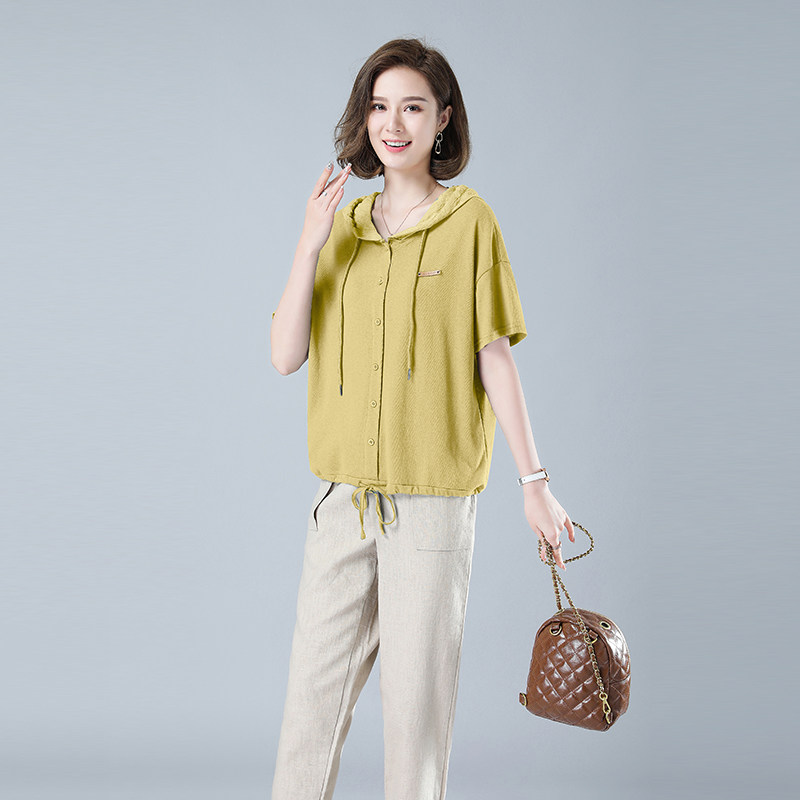 时尚宽松短袖T恤女夏季新款韩版百搭显瘦连帽上衣休闲女装,女装T恤,秋牧寒烟