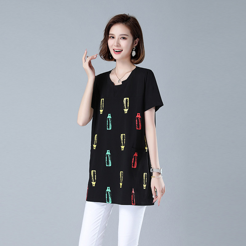 时尚宽松大码女装短袖T恤舒适百搭显瘦印花上衣,女装大码女装,秋牧寒烟