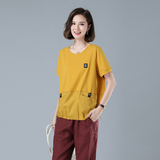 新款大码女装宽松显瘦短袖T恤文艺纯色休闲上衣夏季百搭舒适，女装大码女装，秋牧寒烟