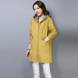 5261-单排扣长袖开衫中长款通勤纯色连帽，女装风衣，秋牧寒烟