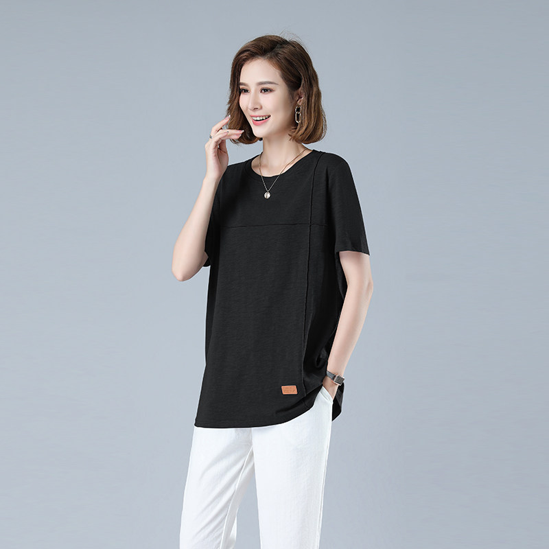 时尚宽松纯色短袖T恤女夏季新款百搭休闲上衣显瘦通勤打底衫,女装T恤,秋牧寒烟
