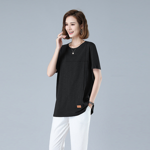 时尚宽松纯色短袖T恤女夏季新款百搭休闲上衣显瘦通勤打底衫图片