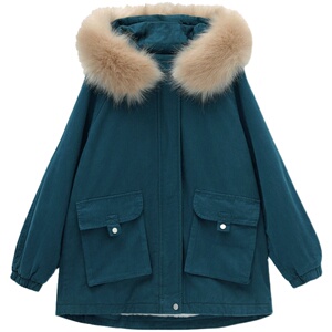 2020冬加绒加厚棉服保暖连帽派克服732款图片