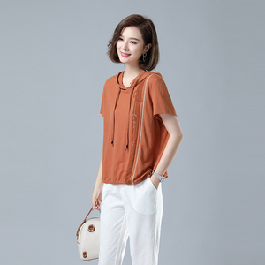 时尚宽松短袖连帽T恤女夏季新款韩版百搭休闲上衣显瘦女装8218图片