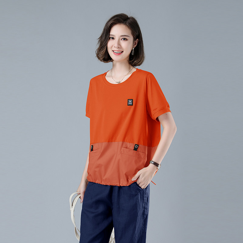 新款大码女装宽松显瘦短袖T恤文艺纯色休闲上衣夏季百搭舒适,女装大码女装,秋牧寒烟