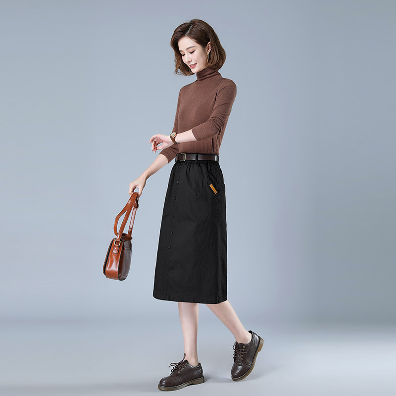 时尚高领毛衣搭配黑色半身裙优雅显瘦女装套装，女装套装/套裙，秋牧寒烟