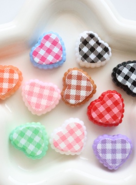 23x26mm印花格纹爱心花边波浪桃心 DIY串珠手机链条挂件材料配饰