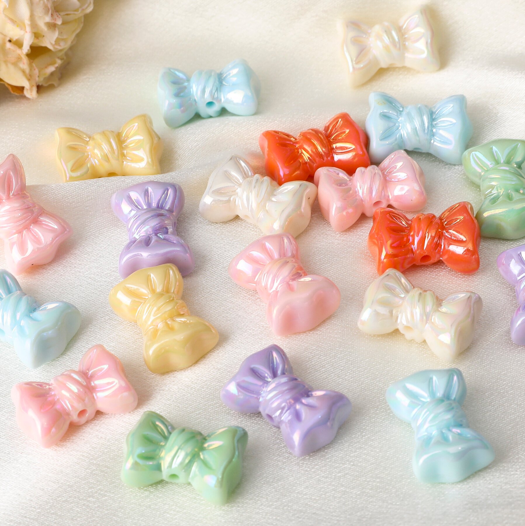 七彩镀彩ab糖果蝴蝶结直孔 DIY串珠手机链条发饰挂件制作材料配件