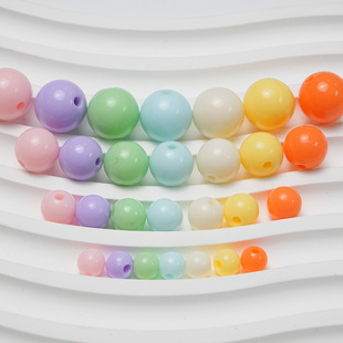 DIY串珠手机链条挂链材料配 12mm奶油系实色小圆珠七彩通孔圆珠