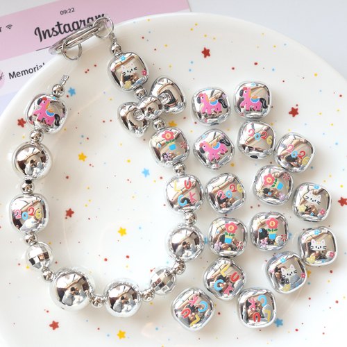 银色印花小马小馒头扁圆DIY材料