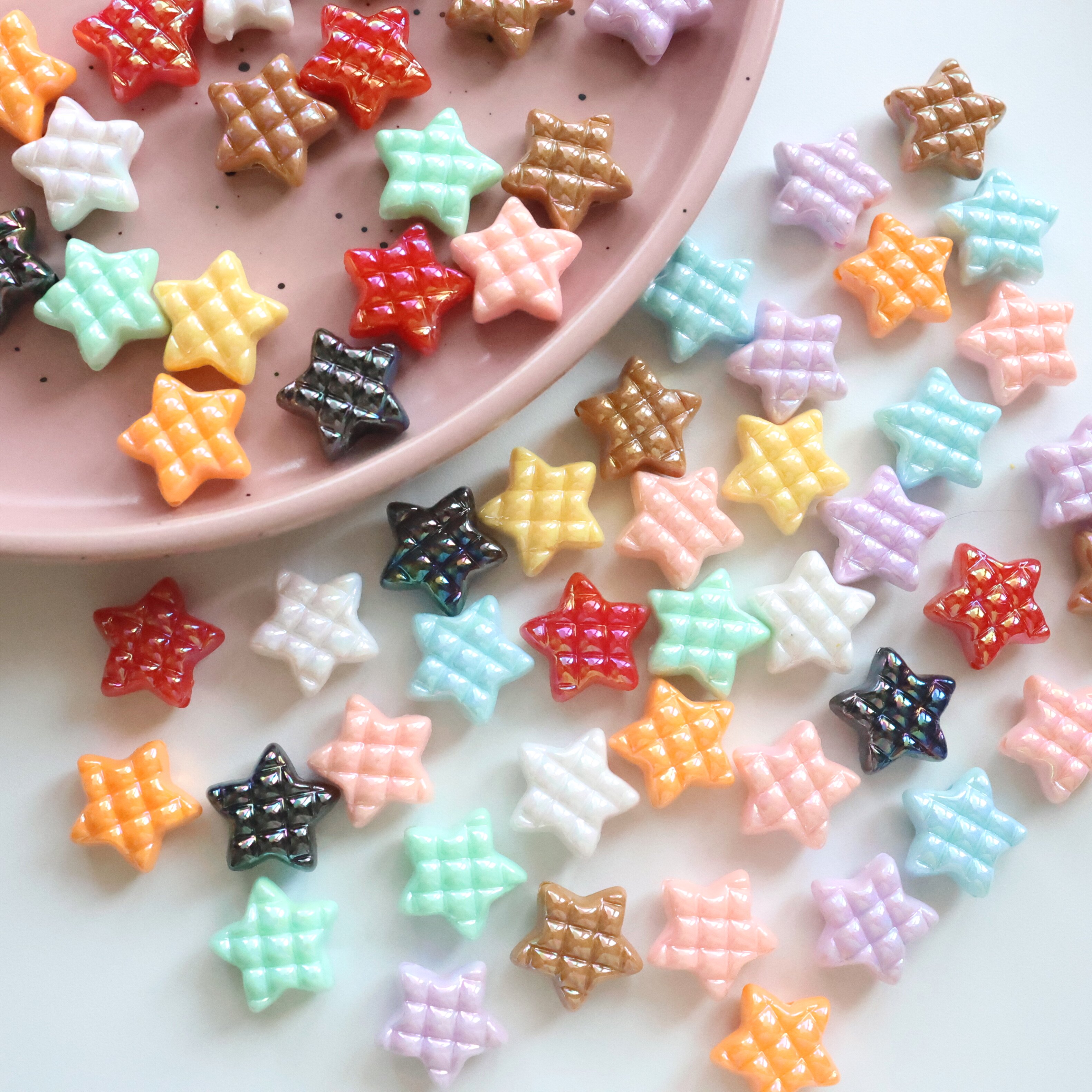 19mm镀彩ab亮丽华夫格菱形五角星星 DIY串珠手机链条挂件材料配饰