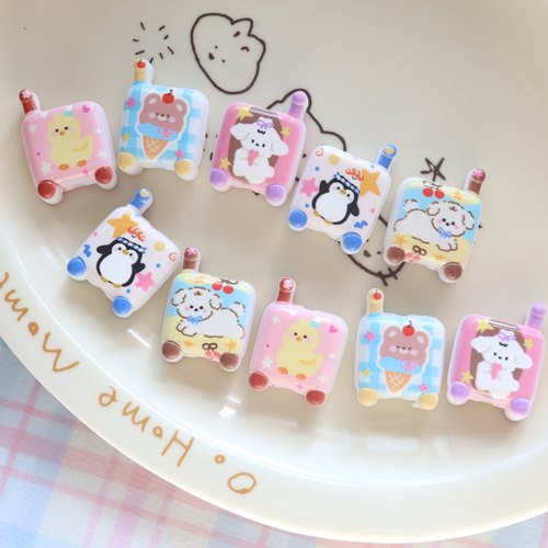 印花行李箱双面卡通直孔串珠配饰