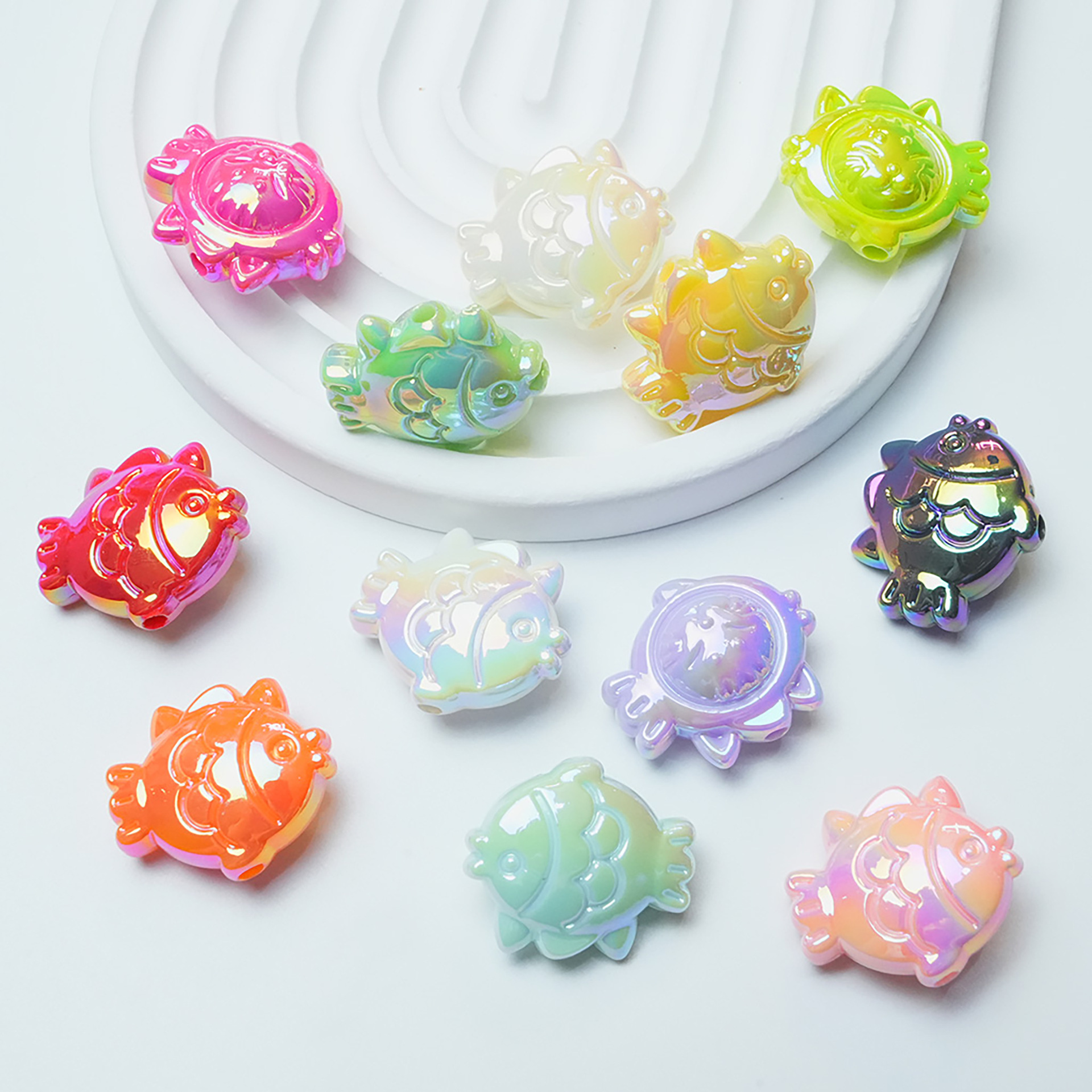 uv炫彩双面卡通亲亲鱼猫咪脸 鲷鱼烧个性散珠DIY手机链条串珠材料