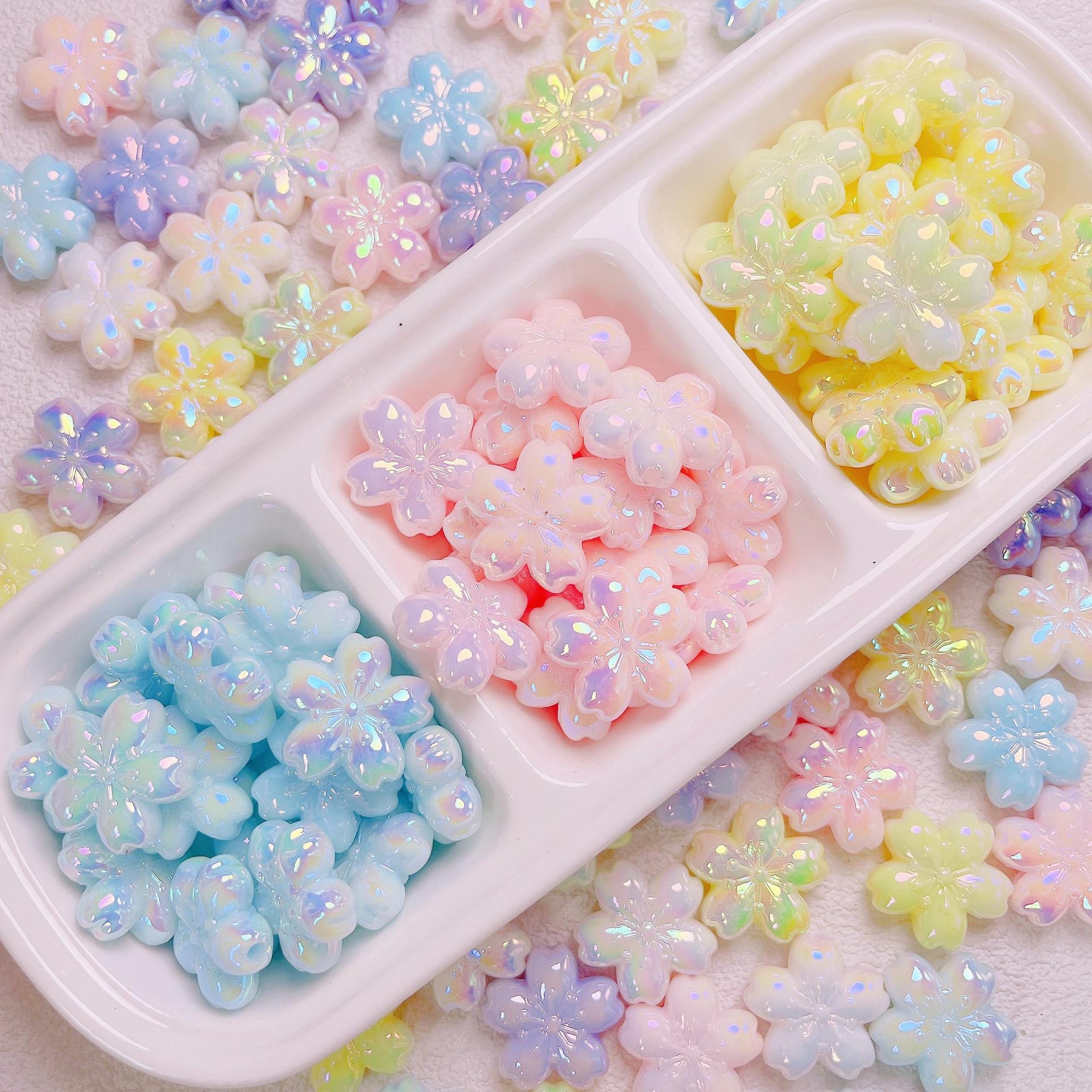 烤漆/夜光uv款樱花花朵亮晶晶珠子 DIY串珠手机链条包挂材料配件