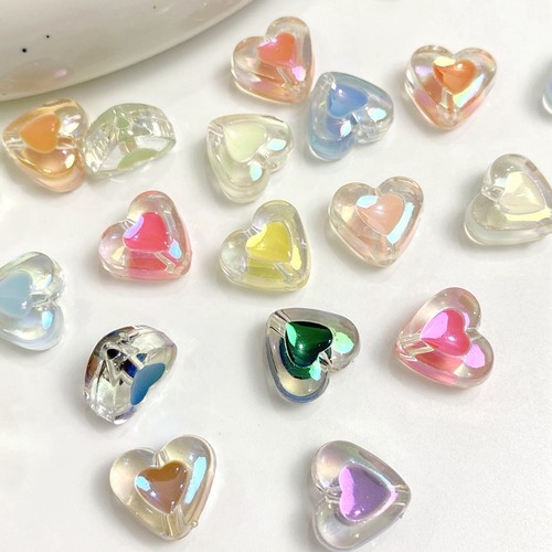 亚克力滴油镀彩爱心珠好看ins