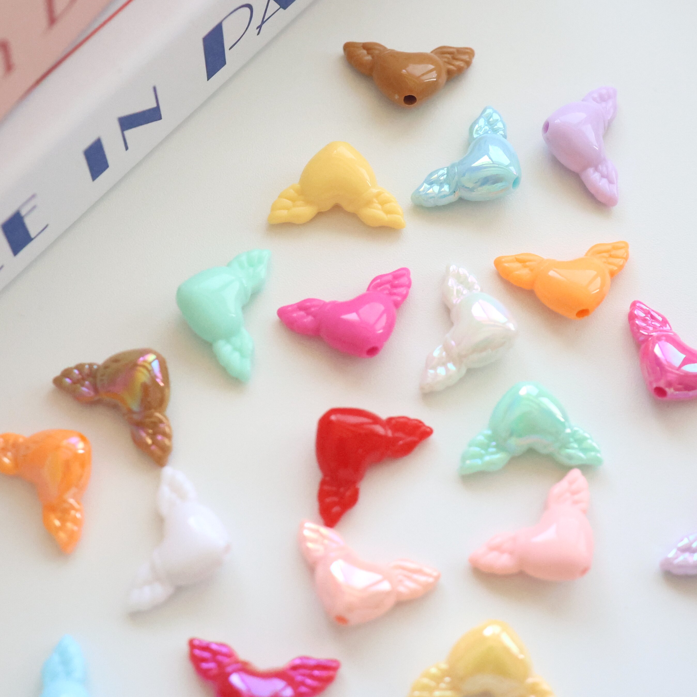 实色奶油/镀彩AB天使爱心翅膀 DIY串珠发绳手机链条挂件材料配饰