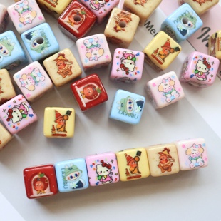 卡通印花方块Kitty猫拉布布星星人14mmDIY串珠手机链条包挂材料珠