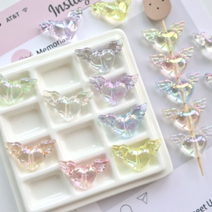 天使爱心翅膀uv彩透明冰透竖孔珠 DIY串珠手机链条包挂件材料配饰