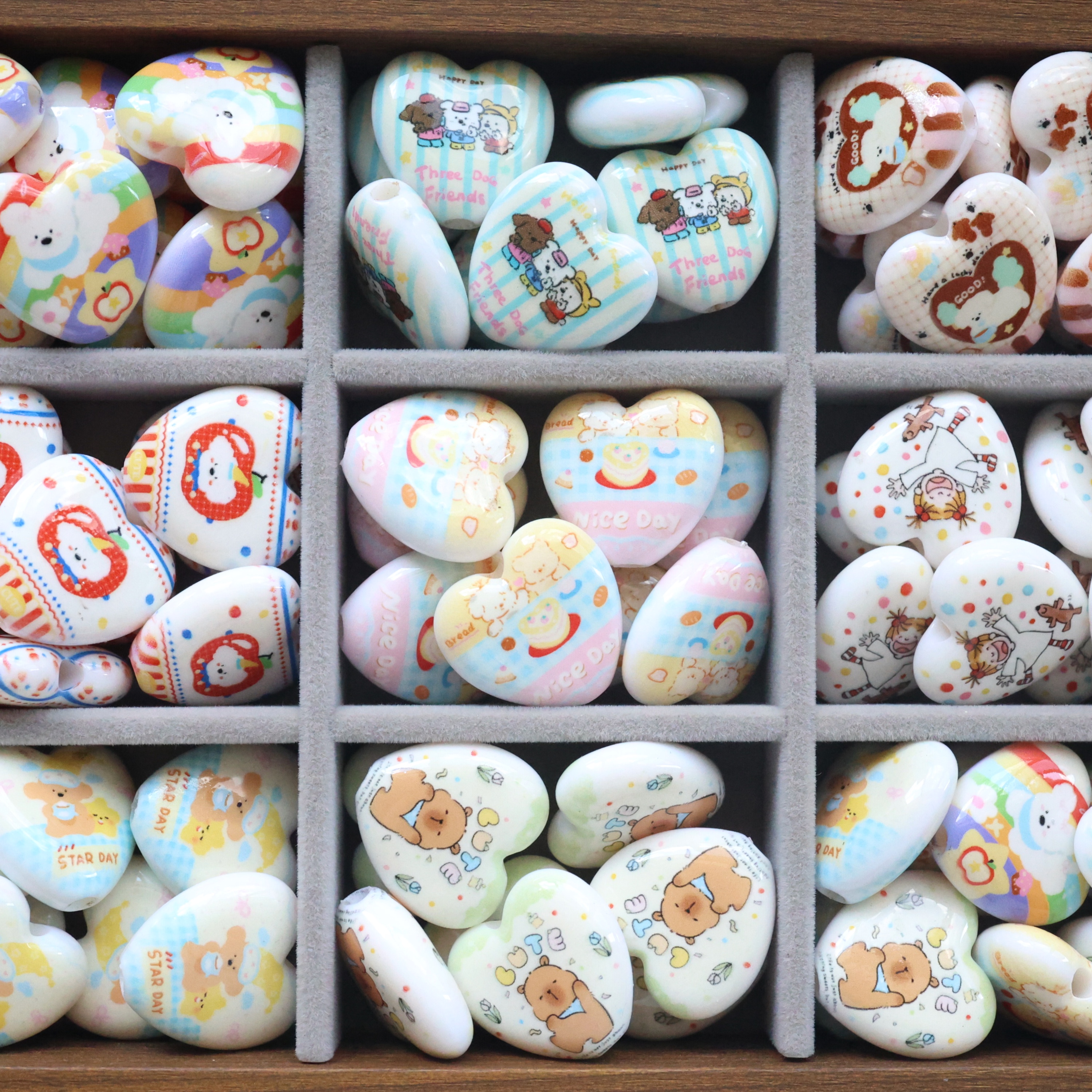 亚克力卡通印花大爱心大孔串珠